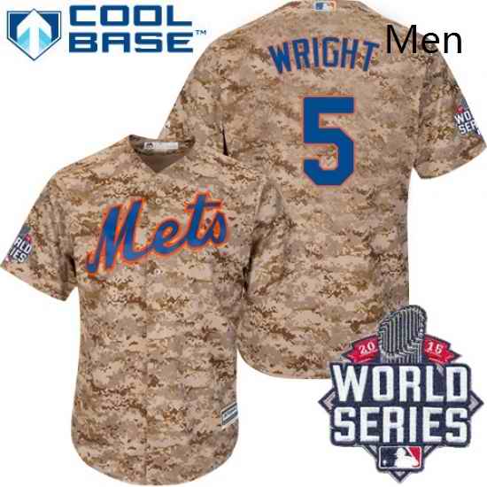 Mens Majestic New York Mets 5 David Wright Authentic Camo Alternate Cool Base 2015 World Series MLB Jersey